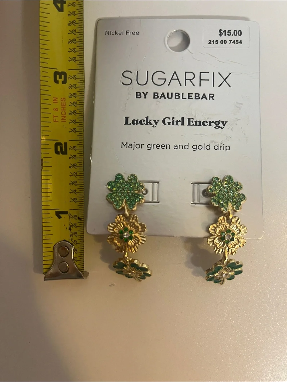 Sugarfix by BaubleBar Lucky Girl Energy Green & Gold 🍀 Drop Earrings Festive
